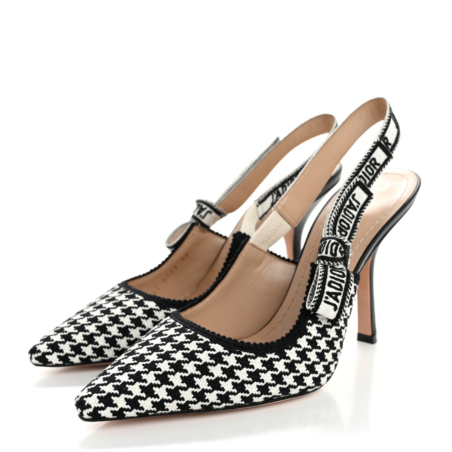 Micro PDP Cotton Houndstooth J'Adior Slingback 100mm Pumps 39 Black White
