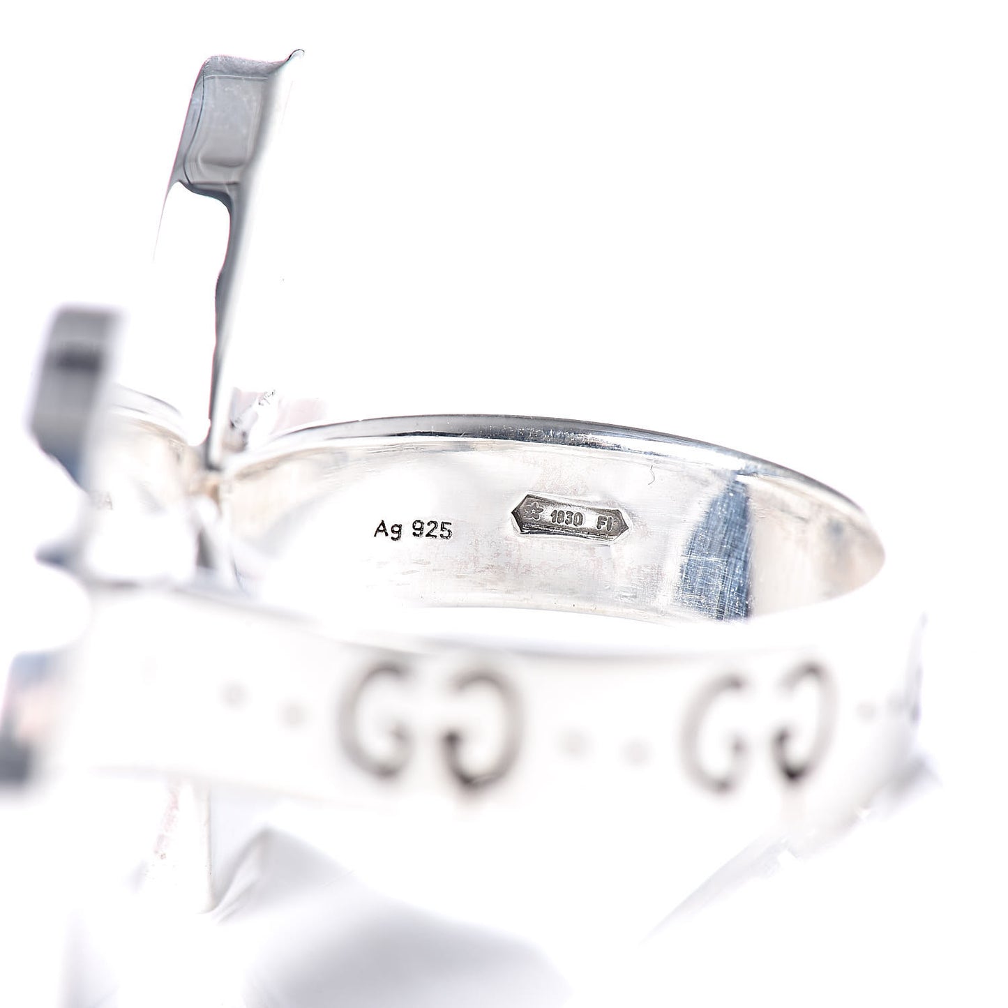 Sterling Silver Enamel GucciGhost Hamlet Skull Double Ring 61 9.5 Black Red