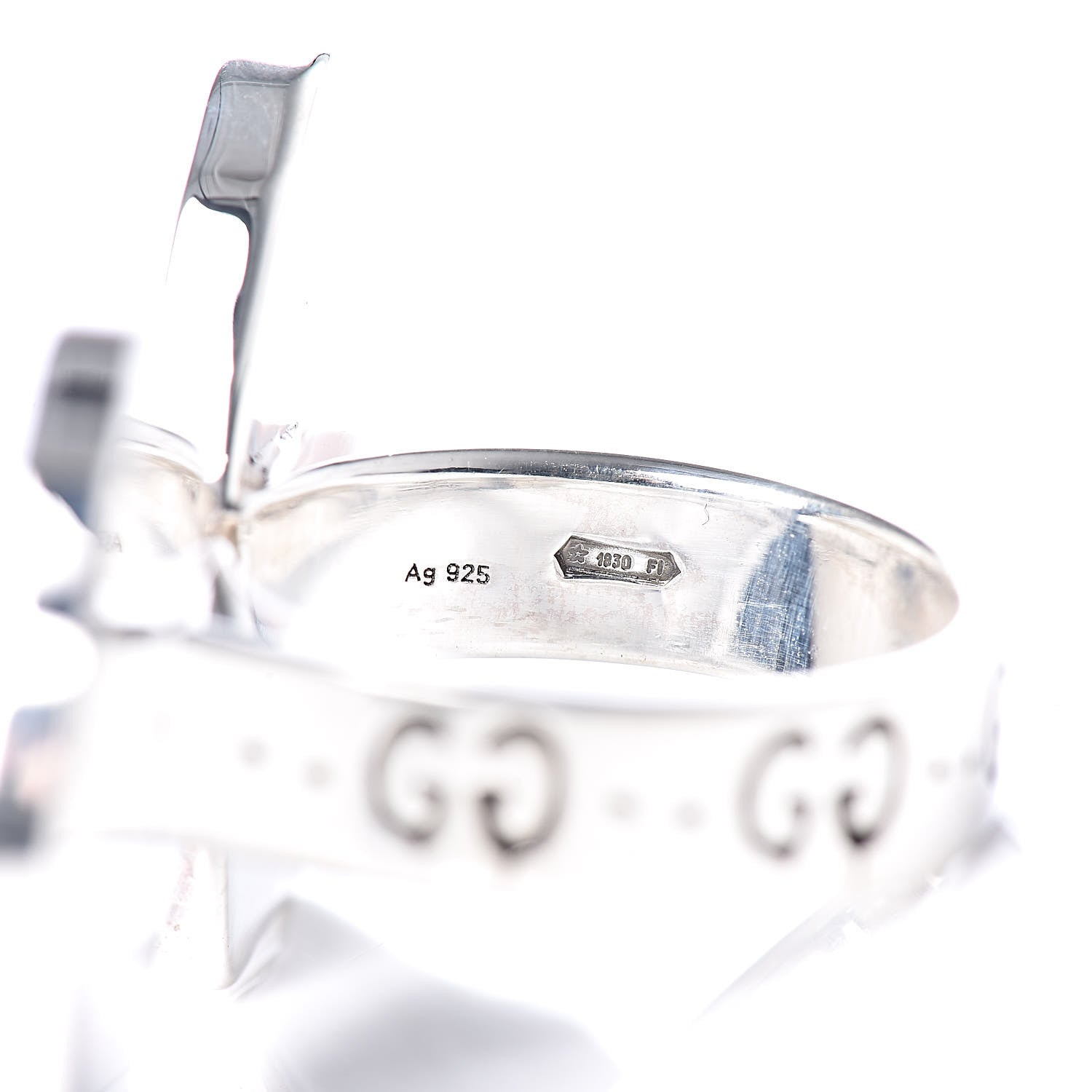 Gucci Sterling Silver Enamel GucciGhost Hamlet Skull Double Ring 61 9.5 Black Red 7 of 8