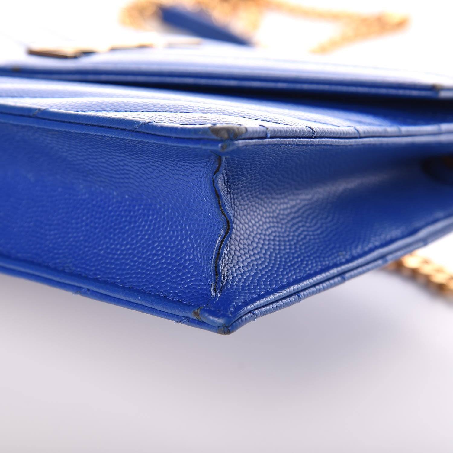 Saint Laurent Grain De Poudre Matelasse Chevron Monogram Envelope Chain Wallet Blue Majorelle 16 of 17