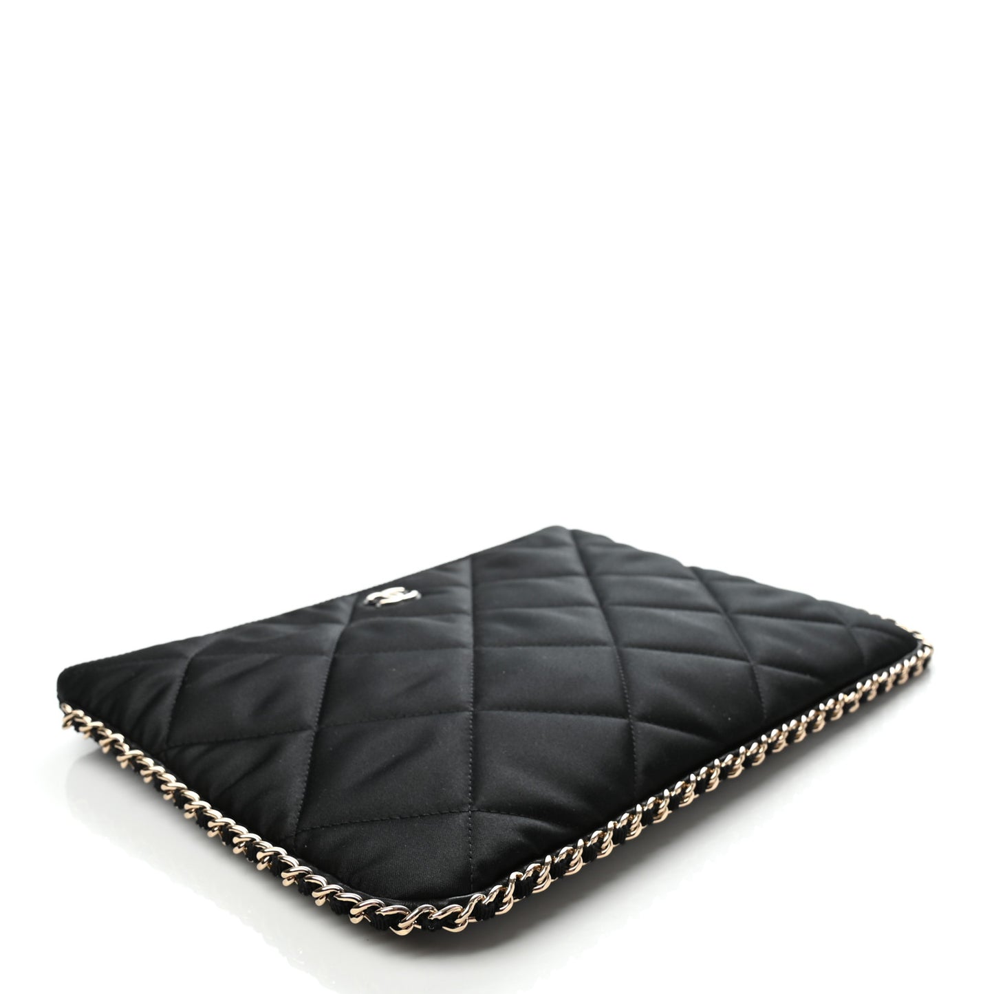 Satin Quilted Chain Around Medium Cosmetic Case Black