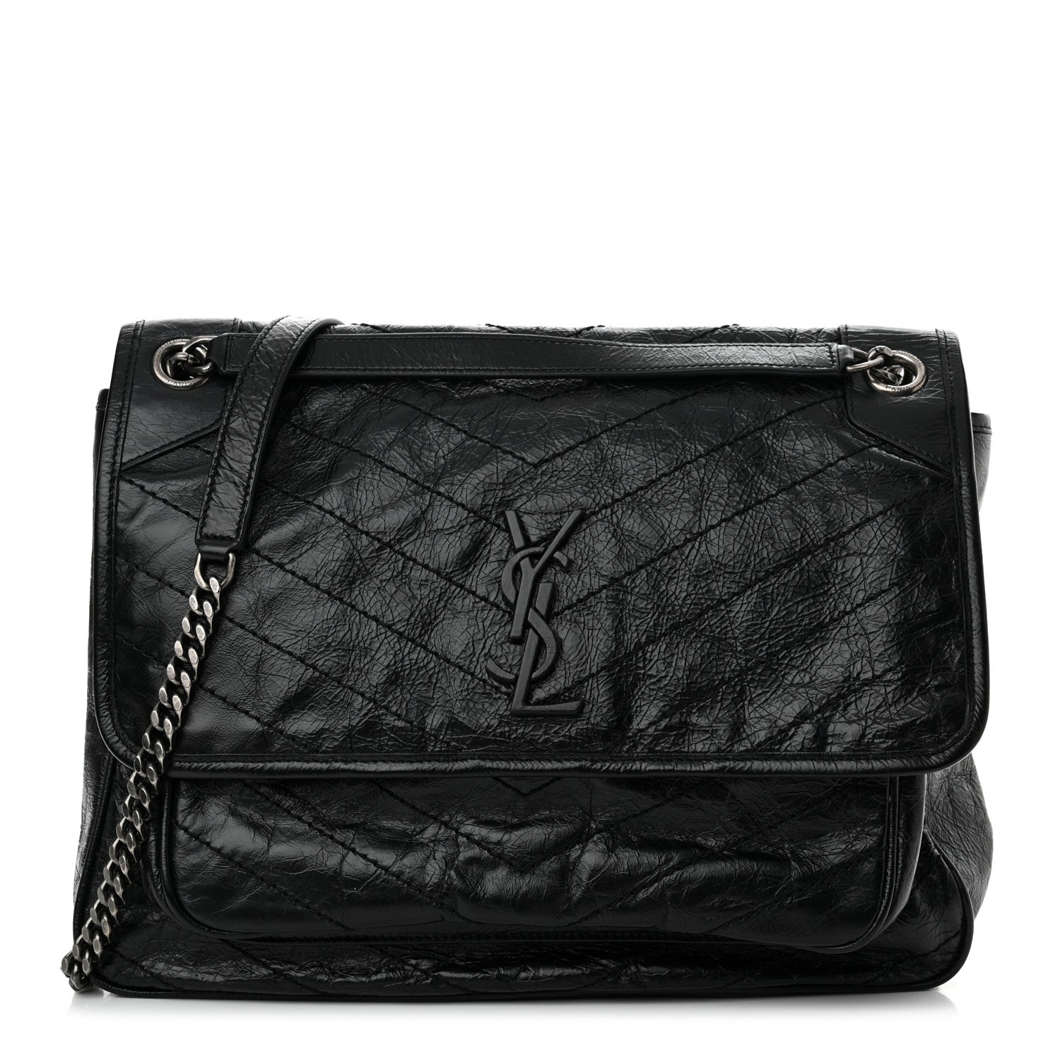Saint Laurent Crinkled Calfskin Matelasse Monogram Large Niki Chain Satchel Black 1 of 11