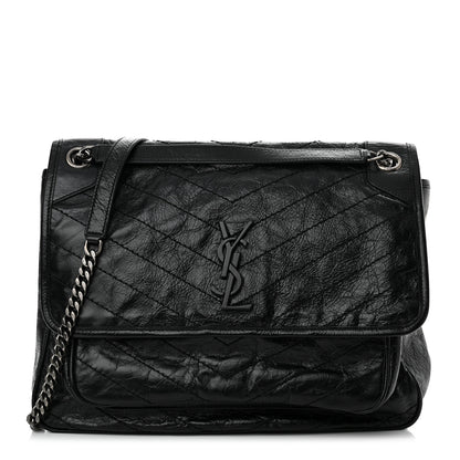 Saint Laurent Crinkled Calfskin Matelasse Monogram Large Niki Chain Satchel Black 1 of 11