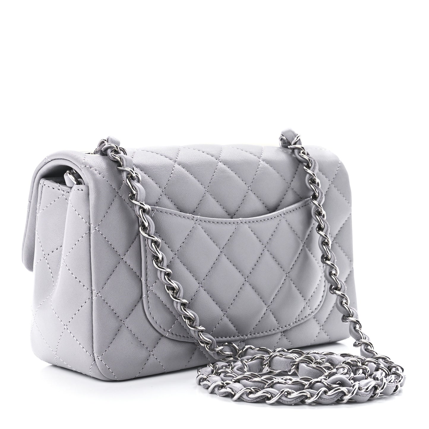 Lambskin Quilted Mini Rectangular Flap Grey