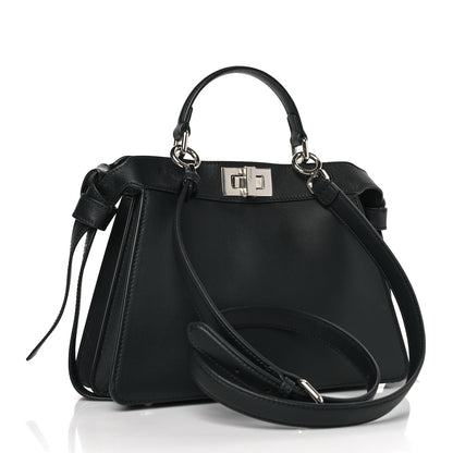 Fendi Vitello Seta Shiny Nappa Logo Embossed Laces Small Peekaboo I SEE U Satchel Black 3 of 9