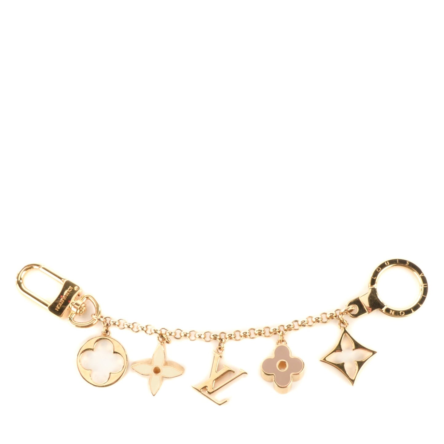 Brass Enamel Fleur De Monogram Bag Charm Chain Gold