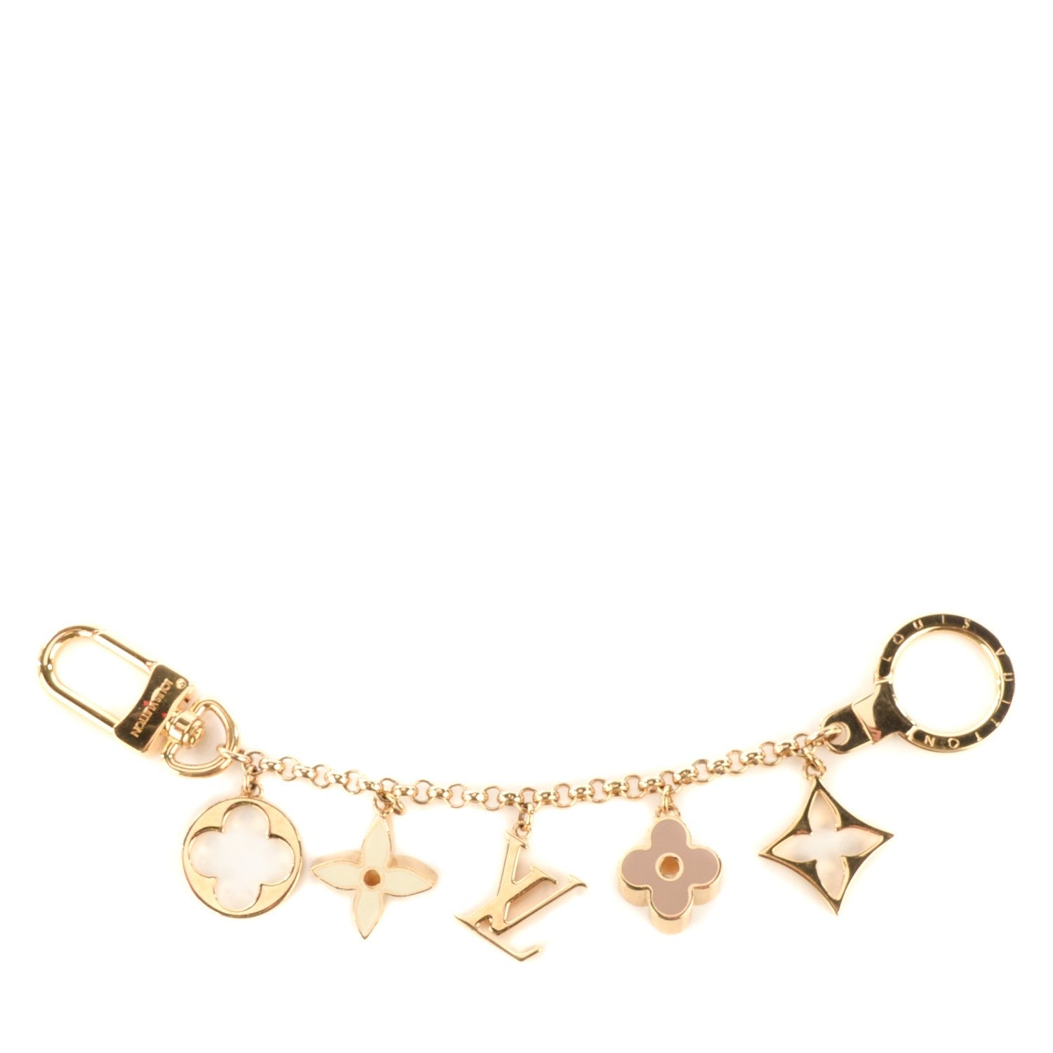Louis Vuitton Brass Enamel Fleur De Monogram Bag Charm Chain Gold 1 of 6