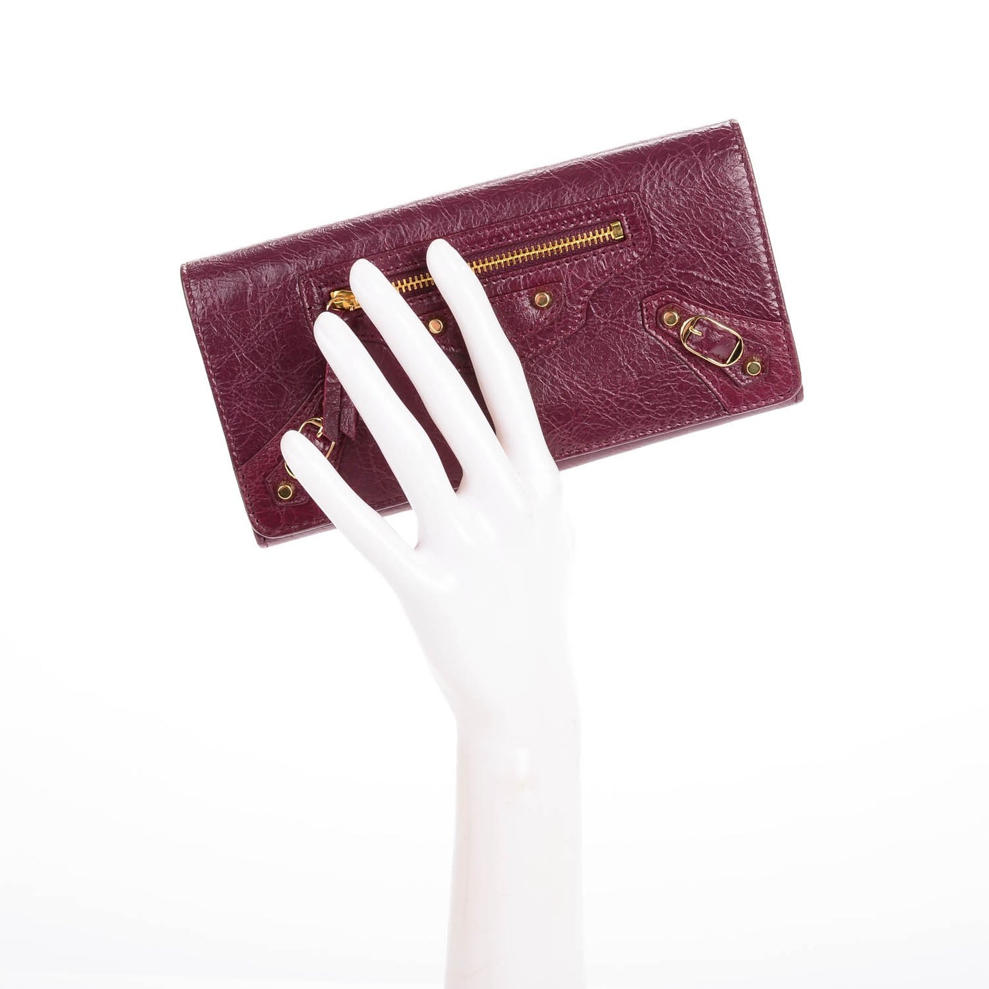 Agneau Classic Hardware Money Wallet Violet Prune