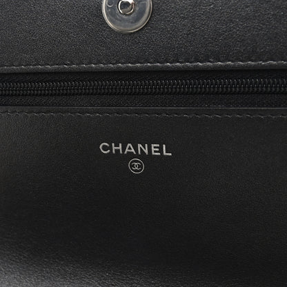 Chanel Metallic Caviar Chevron Quilted Vintage Mademoiselle Wallet On Chain WOC Charcoal 6 of 10