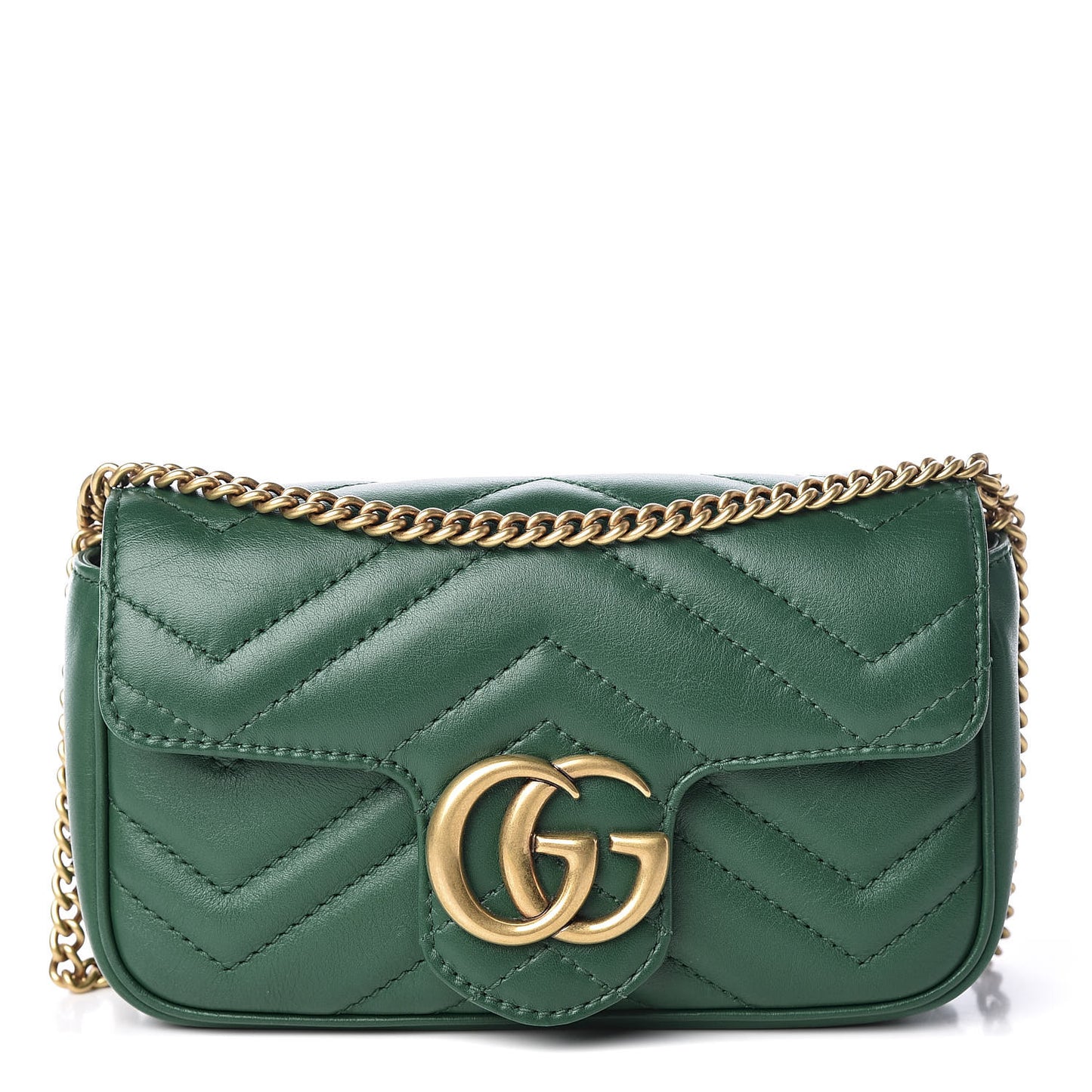 Calfskin Matelasse Super Mini GG Marmont Shoulder Bag Emerald Green