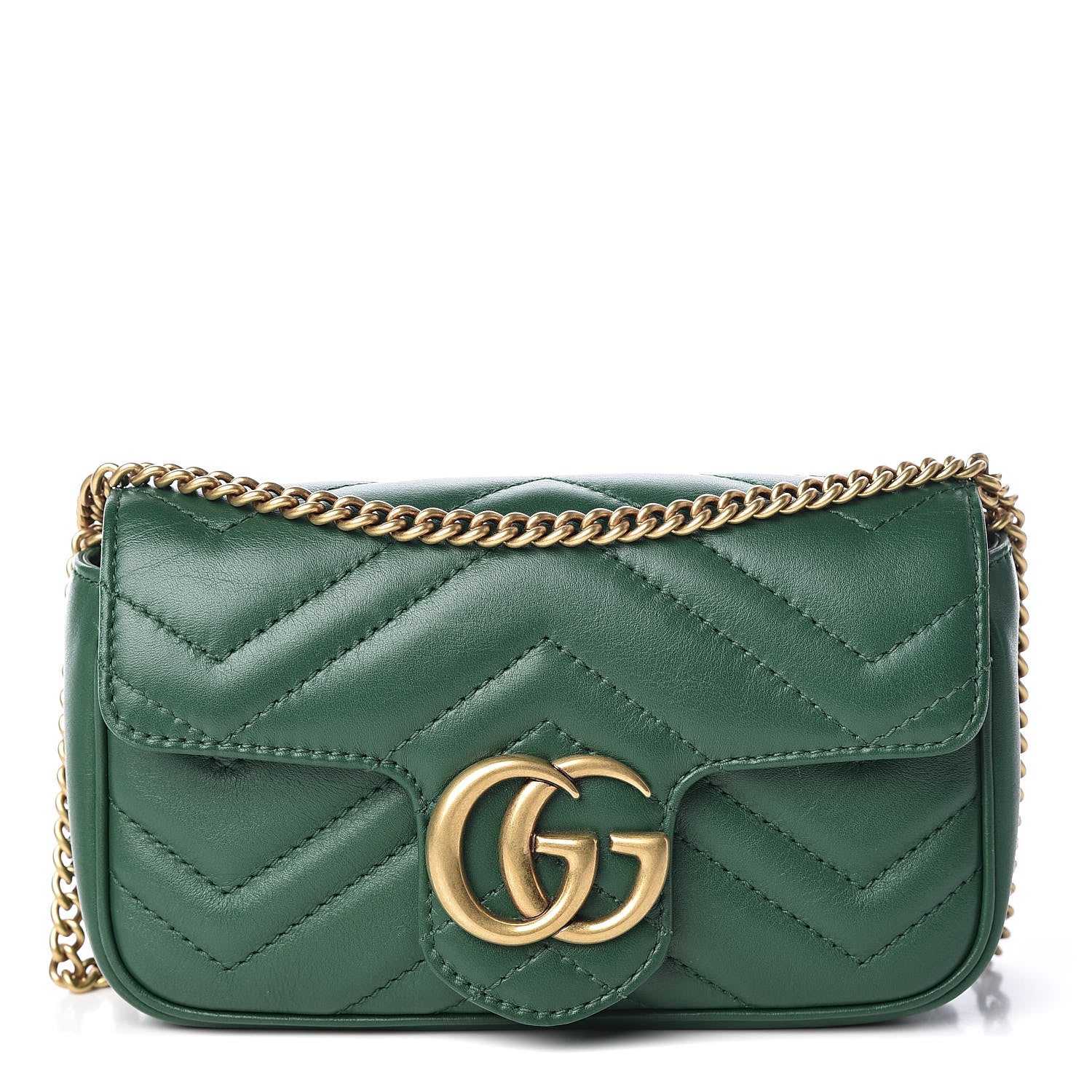 Gucci Calfskin Matelasse Super Mini GG Marmont Shoulder Bag Emerald Green 1 of 9