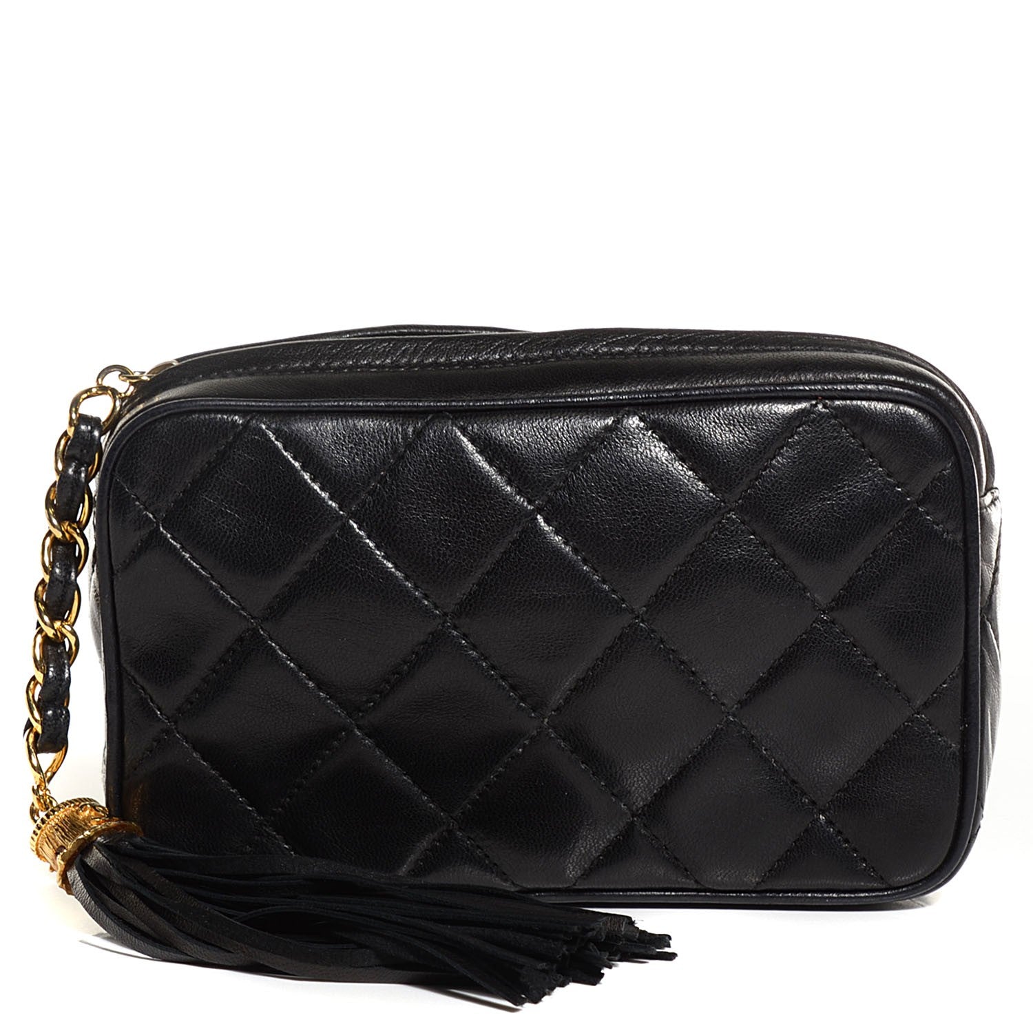 Chanel Lambskin Quilted Tassel Camera Case Pouch Black 1 of 8