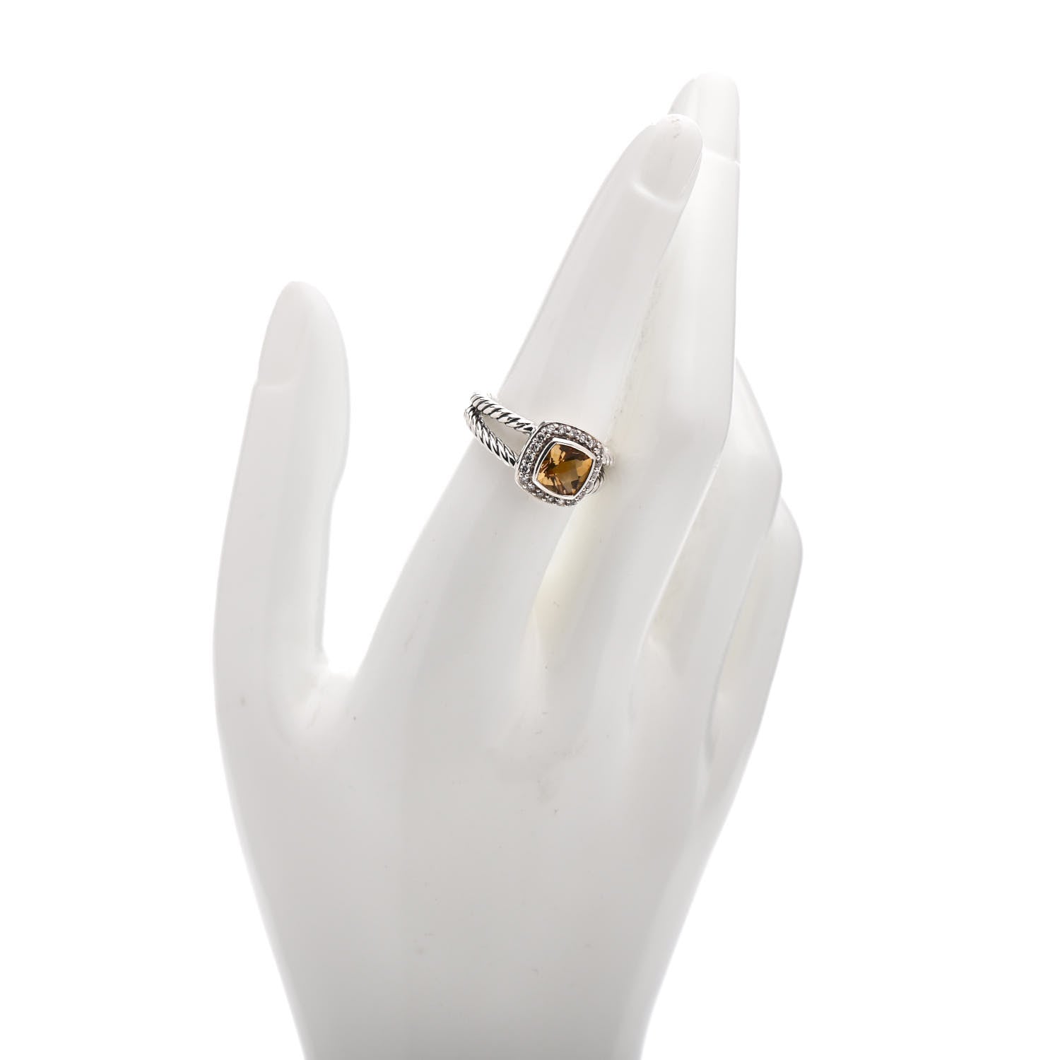 David Yurman Sterling Silver Diamond Citrine 7mm Petite Albion Ring 54 7 2 of 5