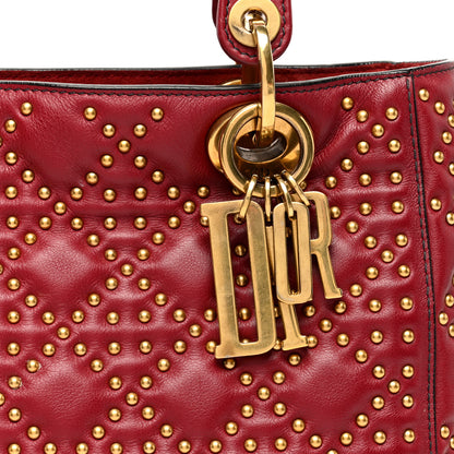 Christian Dior Calfskin Cannage Studded Medium Supple Lady Dior Red 7 of 9