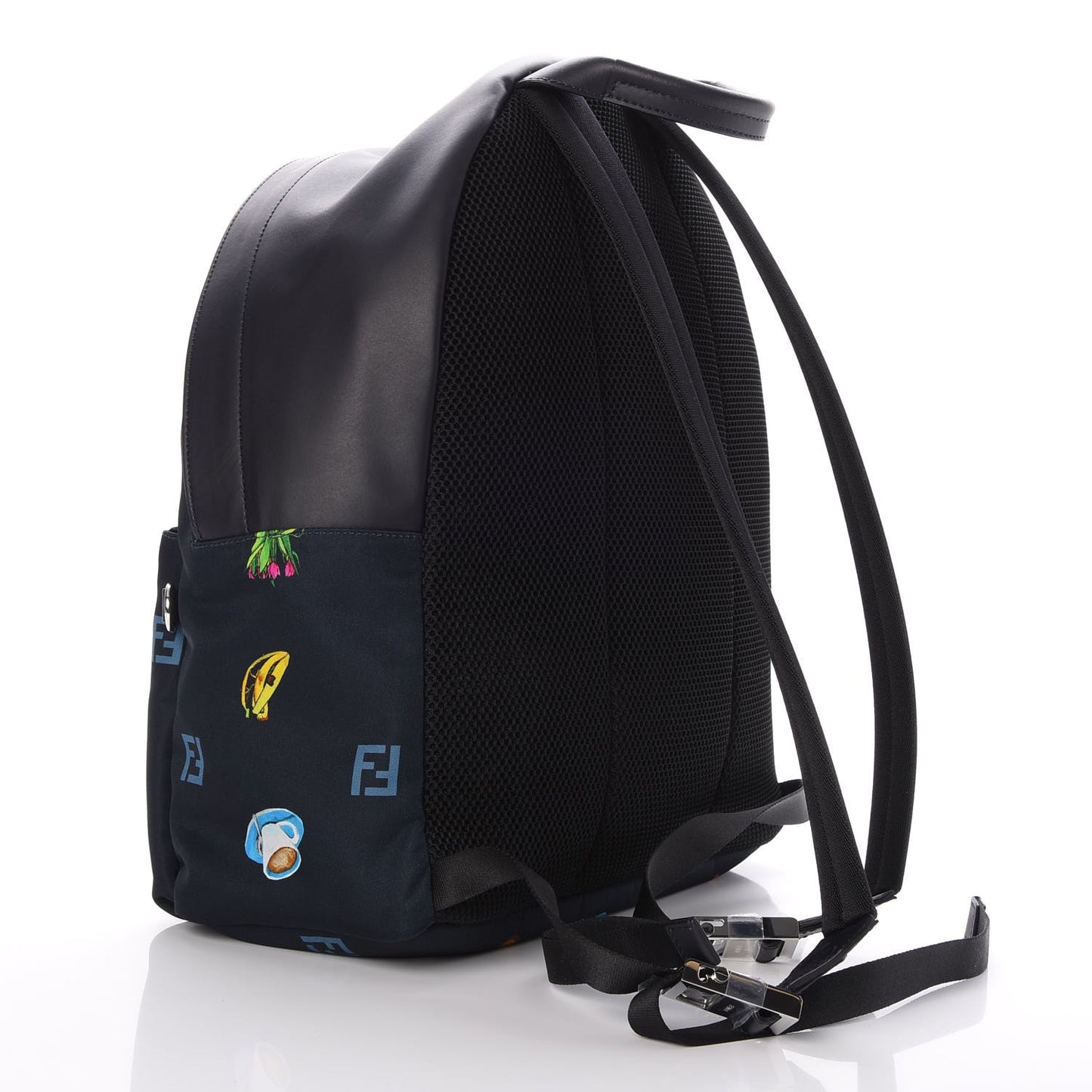 Nylon Calfskin Print Backpack Navy Multicolor