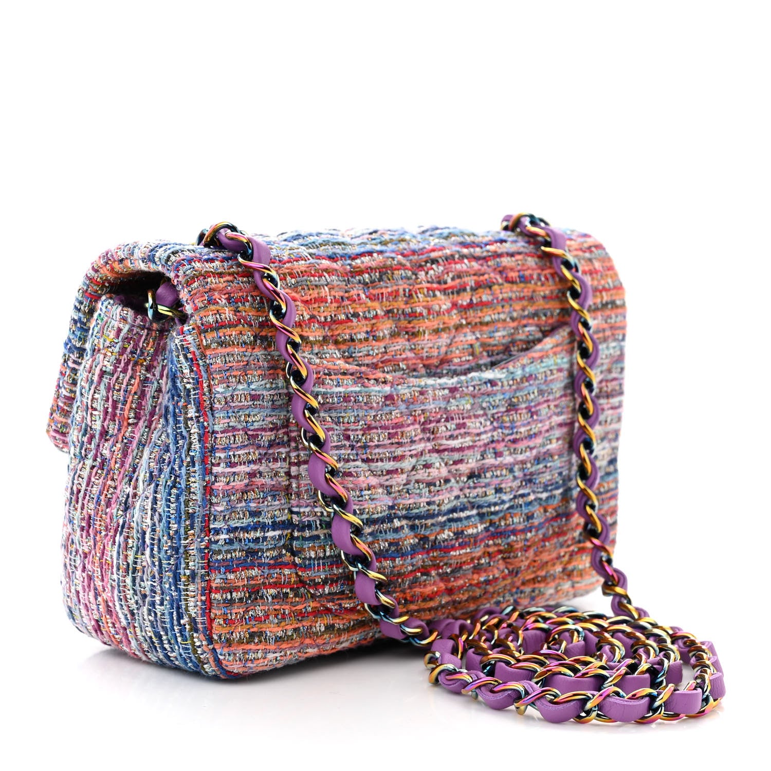 Chanel Tweed Quilted Mini Rectangular Flap Blue Pink Orange 3 of 11