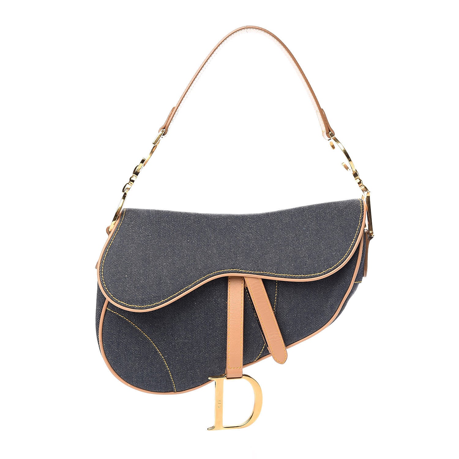 Christian Dior Denim Calfskin Saddle Bag Blue 1 of 10