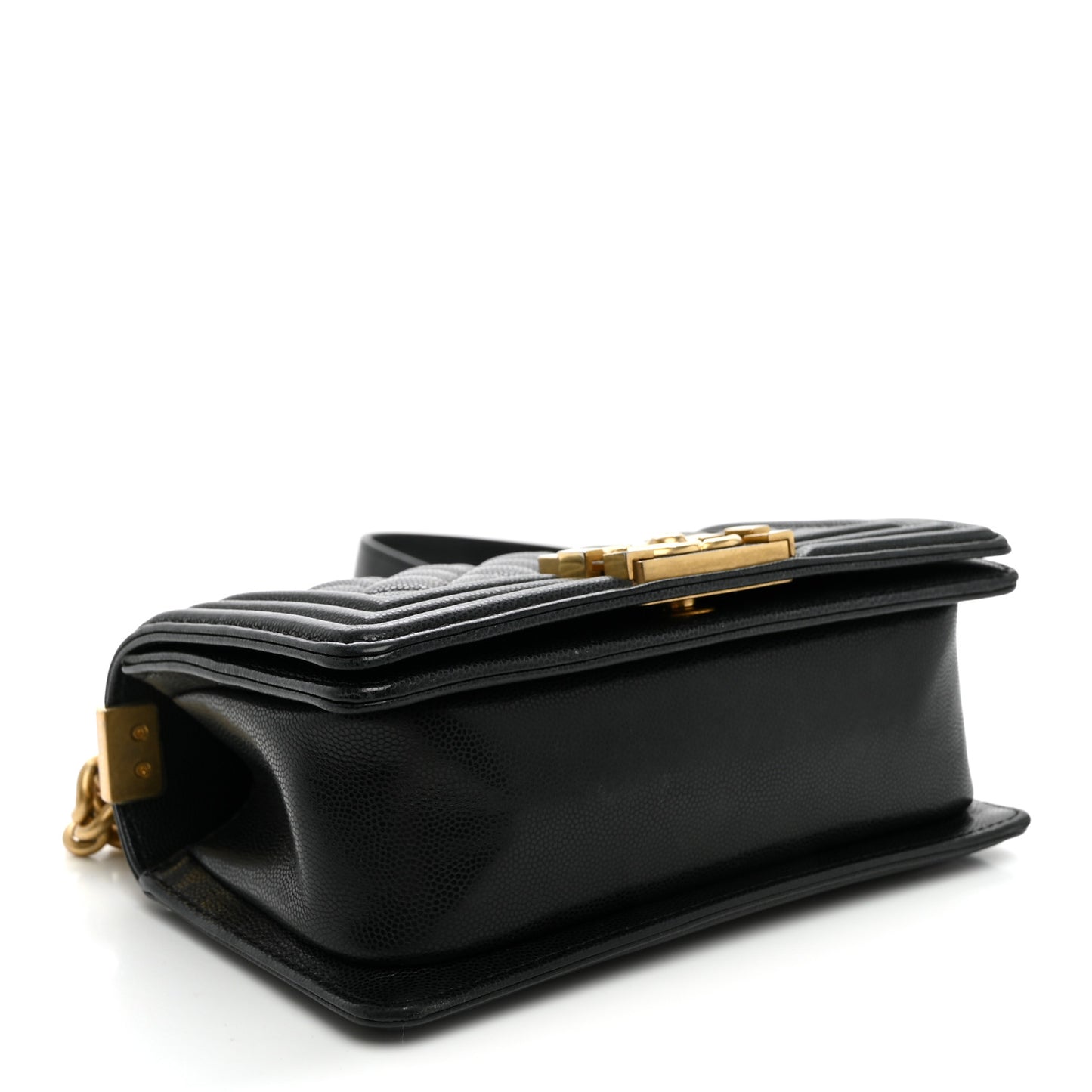 Shiny Caviar Quilted Small Top Handle Boy Flap Black