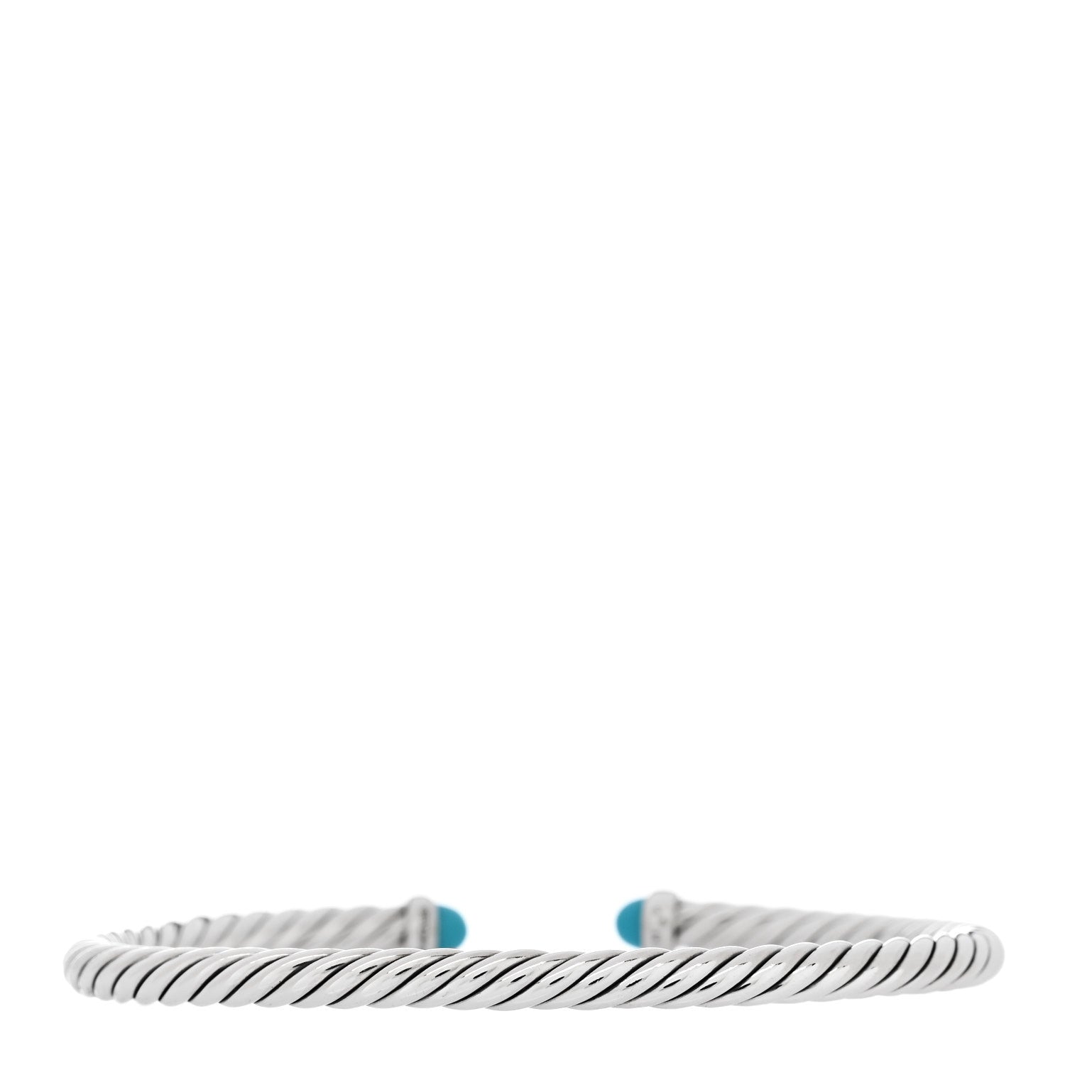David Yurman Sterling Silver 14K Yellow Gold Turquoise 4mm Cable Flex Bracelet 3 of 5