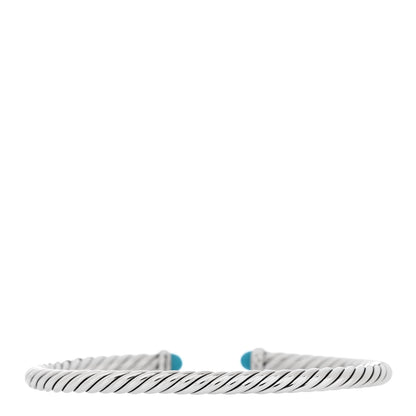 David Yurman Sterling Silver 14K Yellow Gold Turquoise 4mm Cable Flex Bracelet 3 of 5