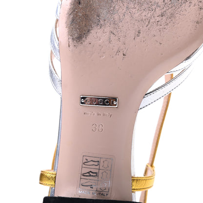 Gucci Metallic Nappa Crystal Zephyra Slingback Low Heel Sandals 38 Silver Gold 6 of 11