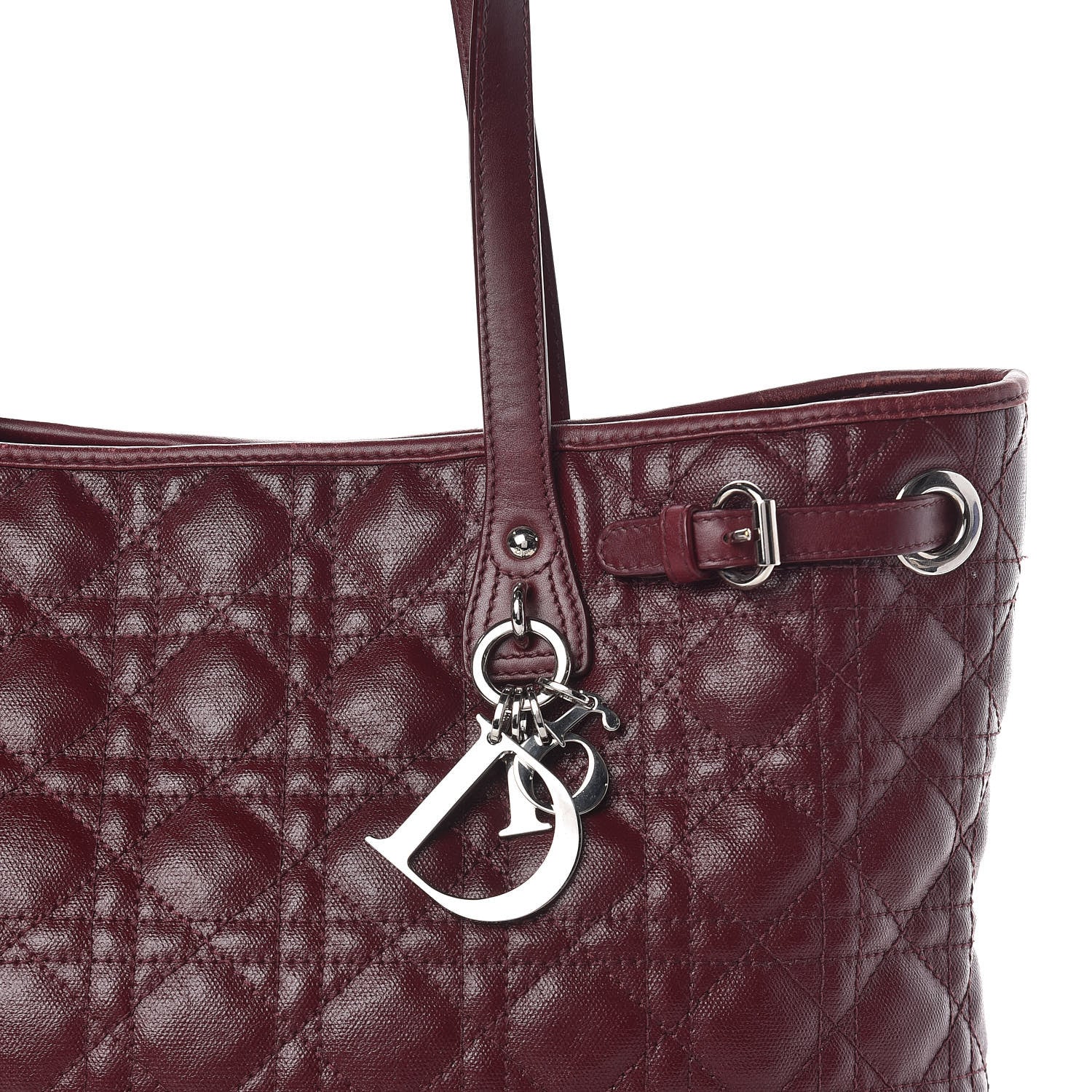 Christian Dior Coated Canvas Cannage Medium Panarea Tote Burgundy 15 of 15