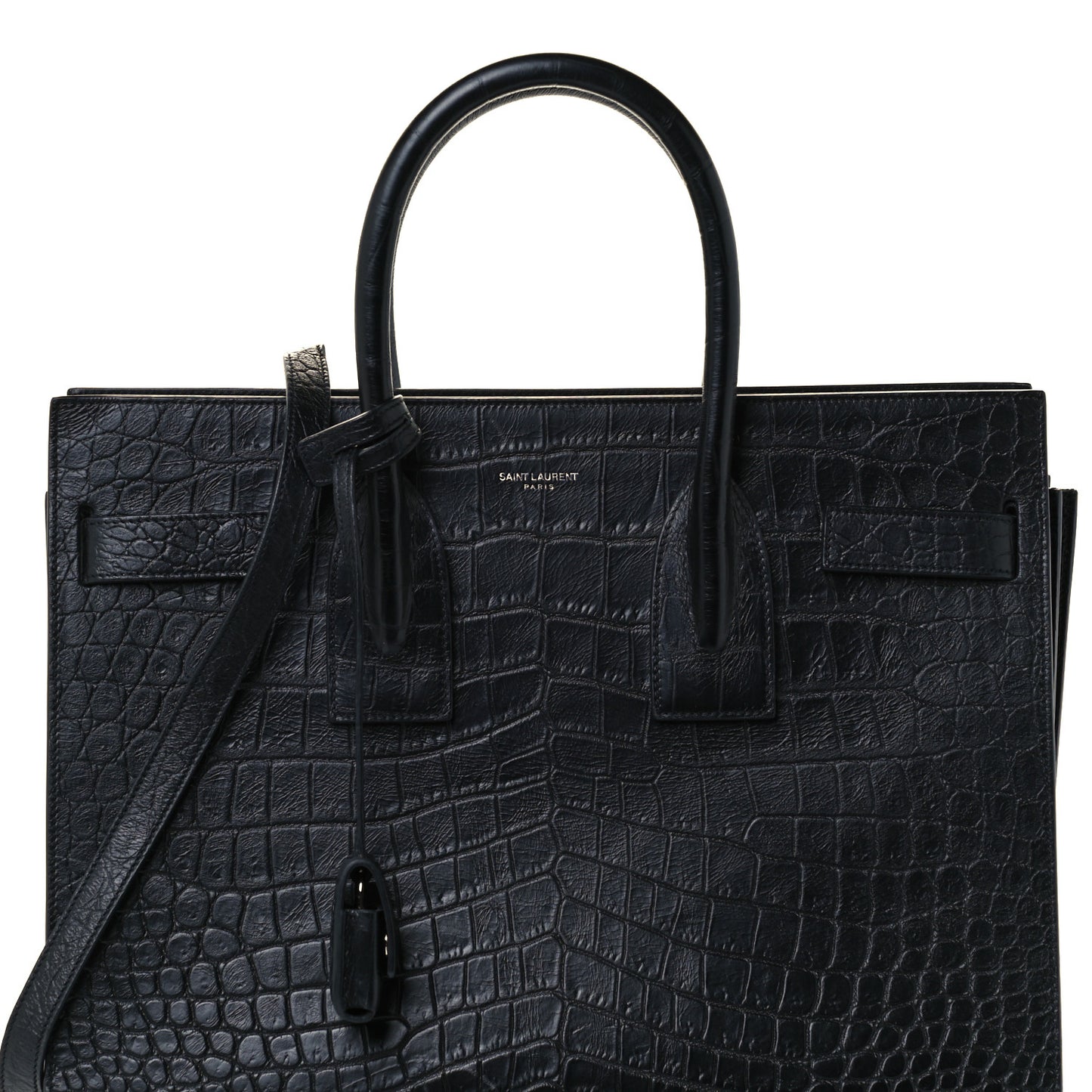 Calfskin Crocodile Embossed Small Sac de Jour Black