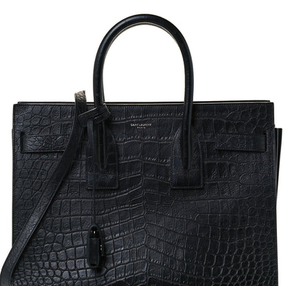 Saint Laurent Calfskin Crocodile Embossed Small Sac de Jour Black 9 of 12
