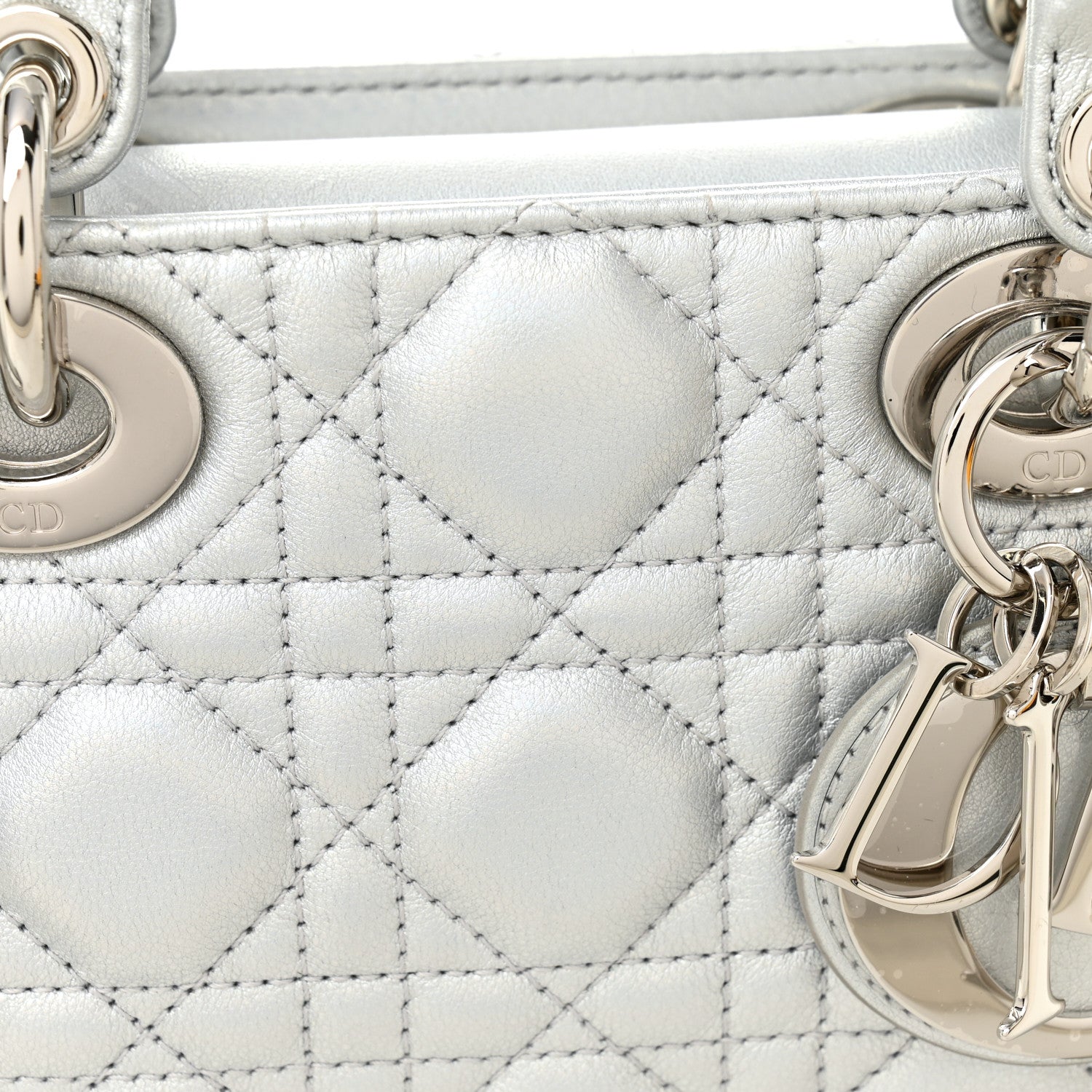 Christian Dior Iridescent Metallic  Lambskin Cannage Medium Lady D-Joy Silver 8 of 10