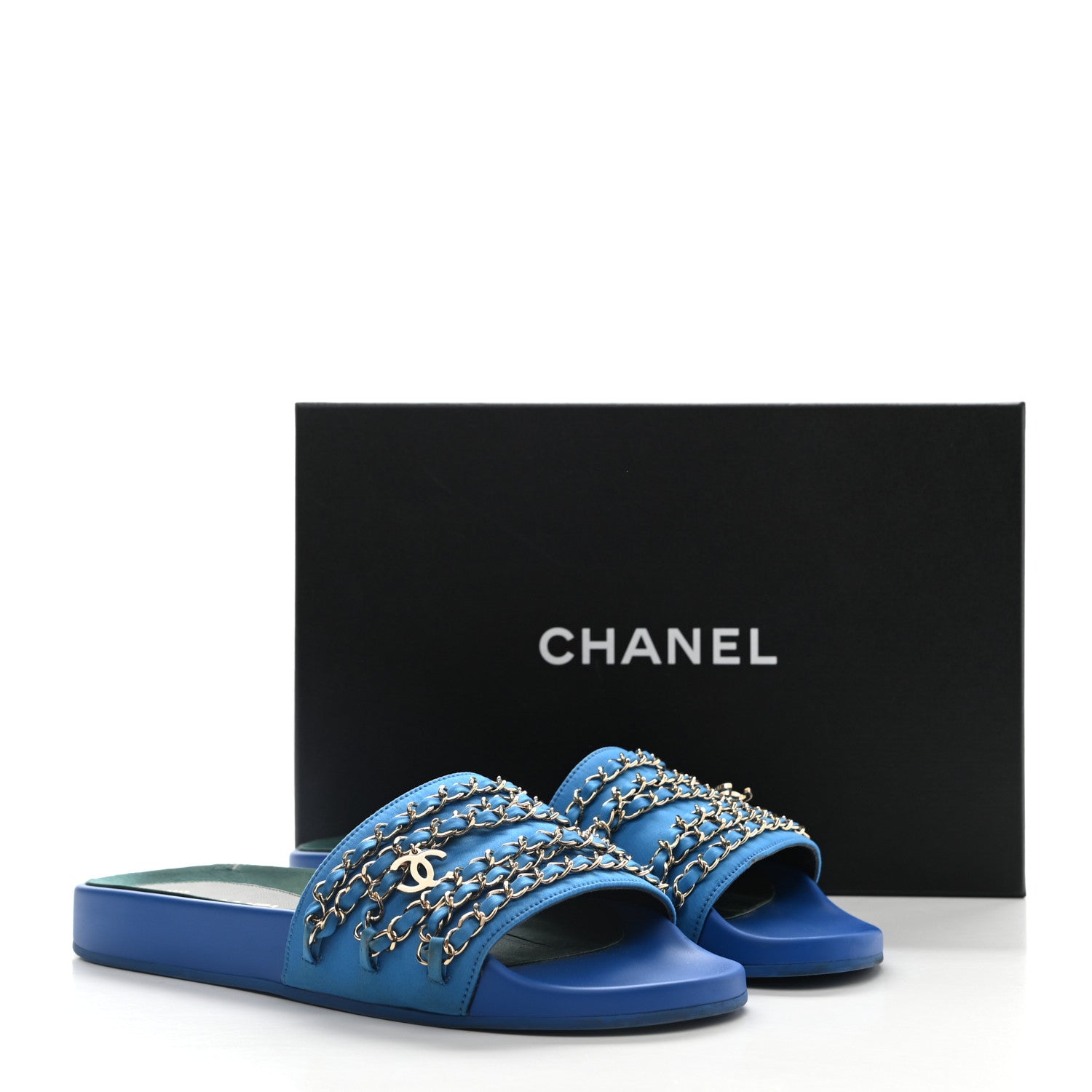 Chanel Canvas Chain Flat Sandals 40 Bright Blue 12 of 12