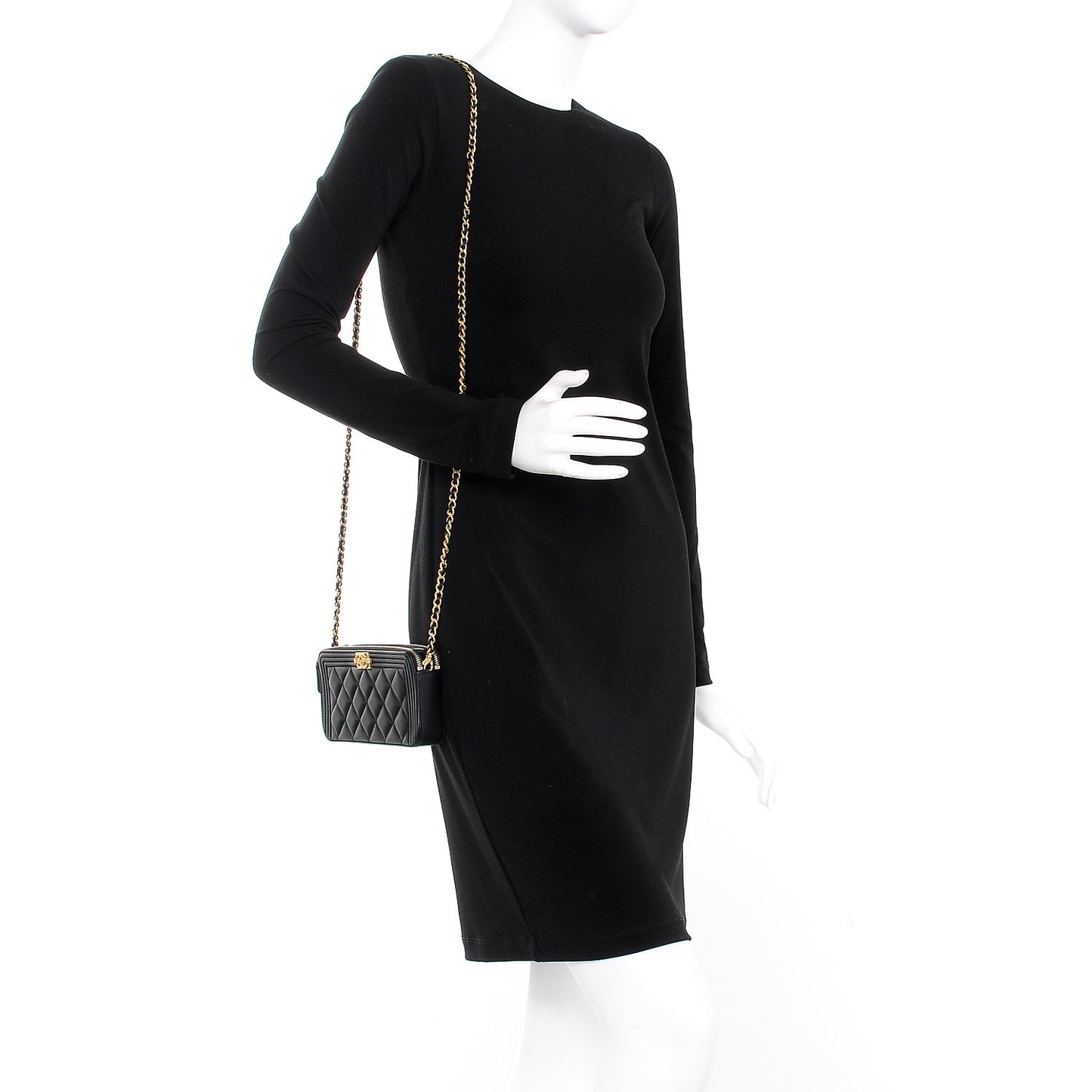Lambskin Quilted Small Boy Clutch With Chain Black