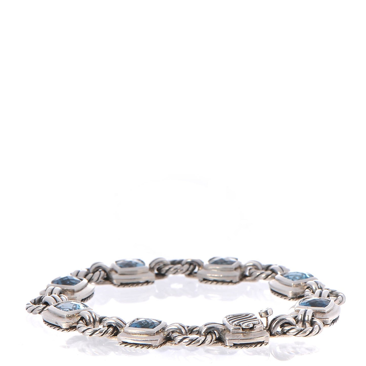 Sterling Silver Blue Topaz 7mm Renaissance Linked Bracelet