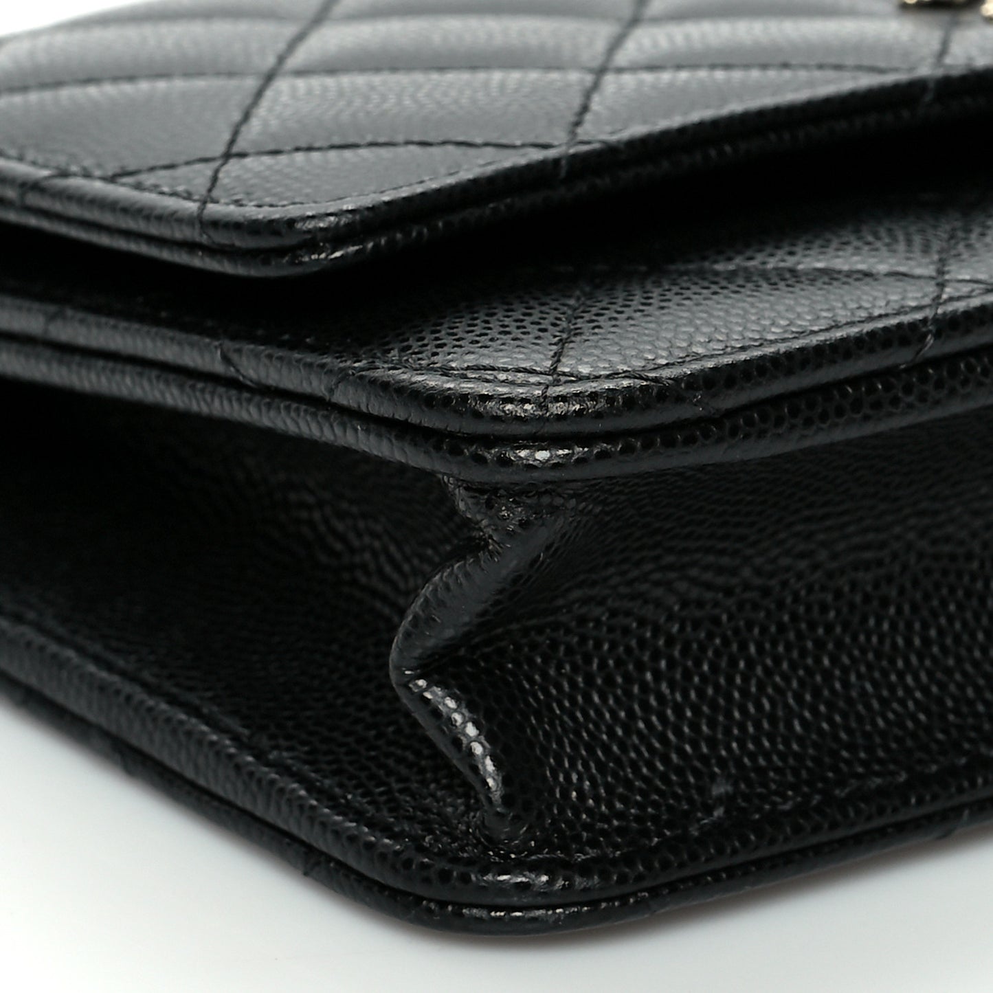 Caviar Quilted Crystal CC Wallet On Chain WOC Black