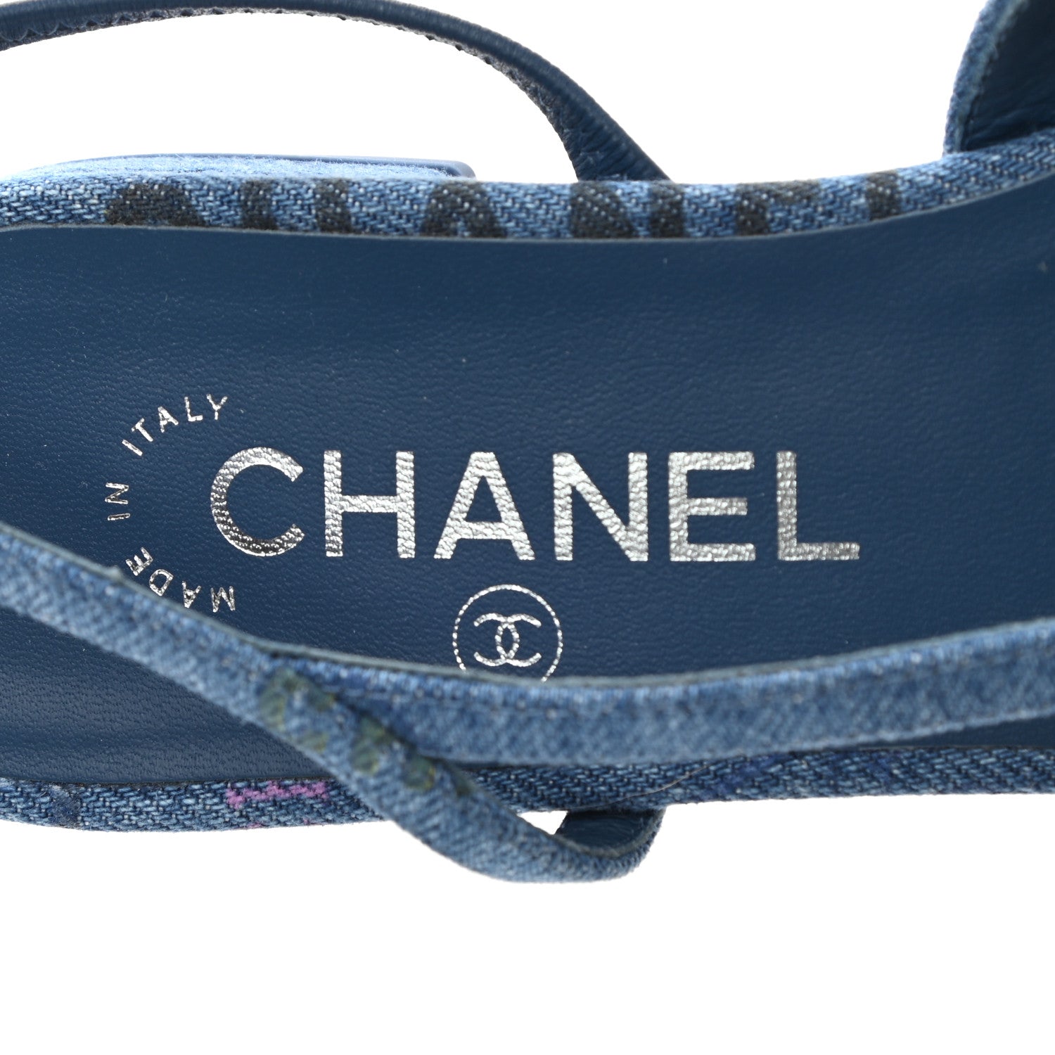 Chanel Denim Cap Toe CC Slingback Flats 38 Light Blue Multicolor 8 of 10
