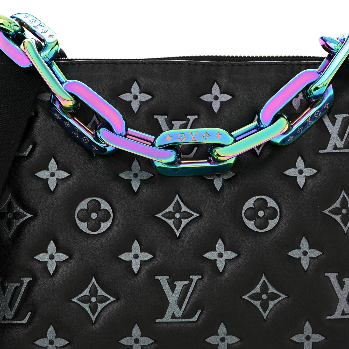 Lambskin Embossed Monogram LV Ski Coussin PM Black Multicolor