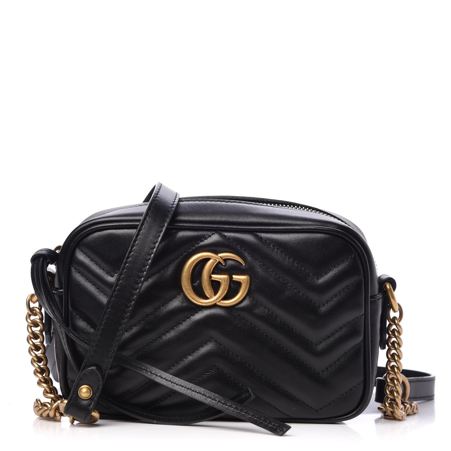 Gucci Calfskin Matelasse Mini GG Marmont Chain Shoulder Bag Black 1 of 7