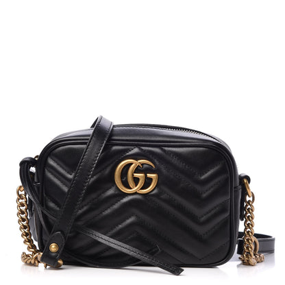 Gucci Calfskin Matelasse Mini GG Marmont Chain Shoulder Bag Black 1 of 7