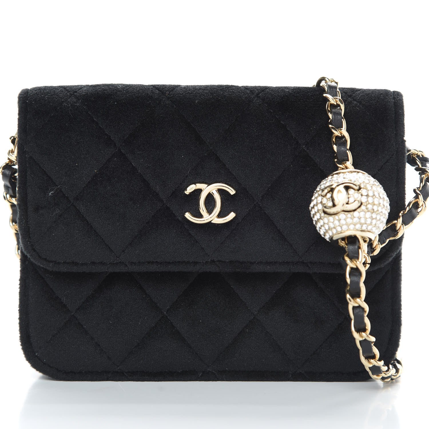Chanel Velvet Quilted Pearl Crush Flap With Chain Black 7 of 11
