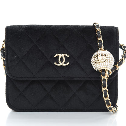 Chanel Velvet Quilted Pearl Crush Flap With Chain Black 7 of 11
