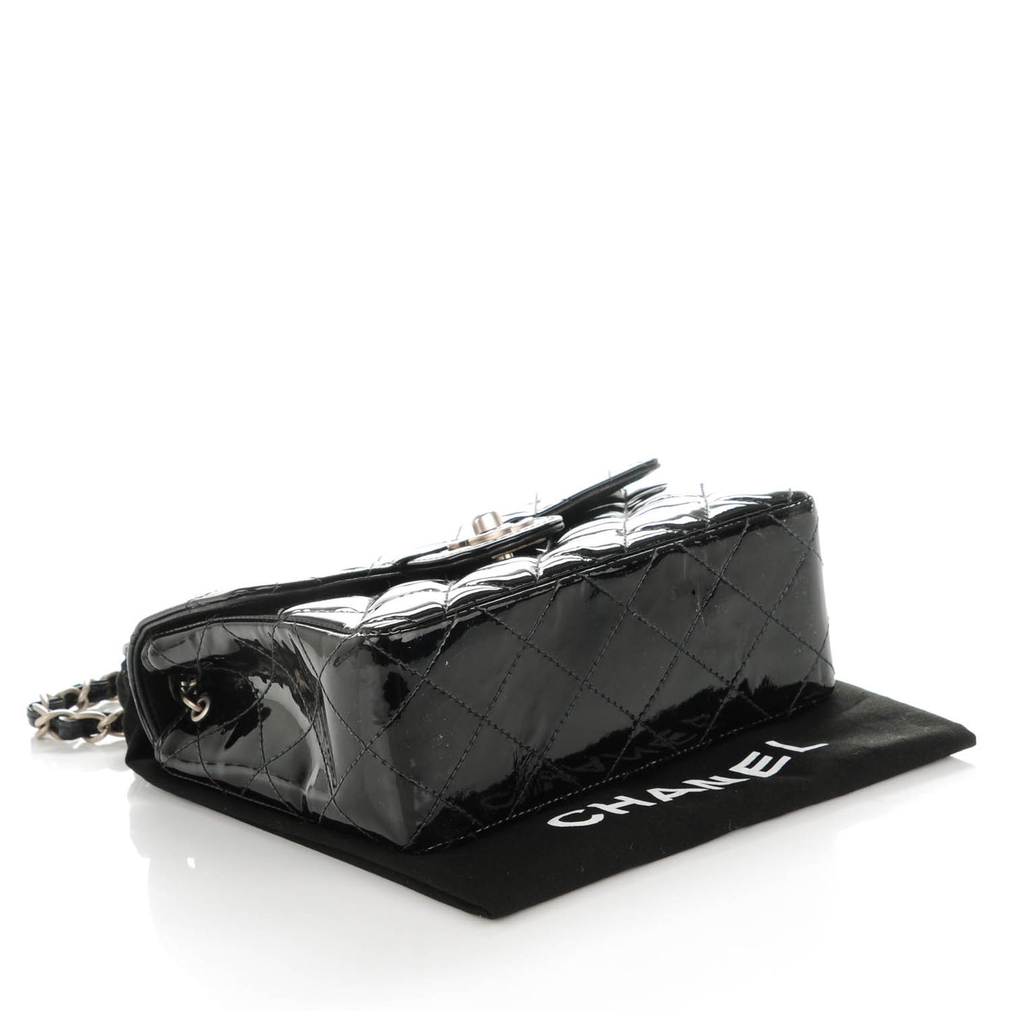 Patent Calfskin Quilted Mini Square Flap Black