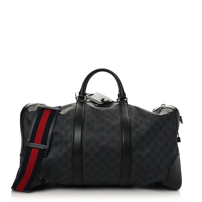 Gucci Soft GG Supreme Monogram Appia Calfskin Web Large Carry On Duffle Bag Black Grey 1 of 11