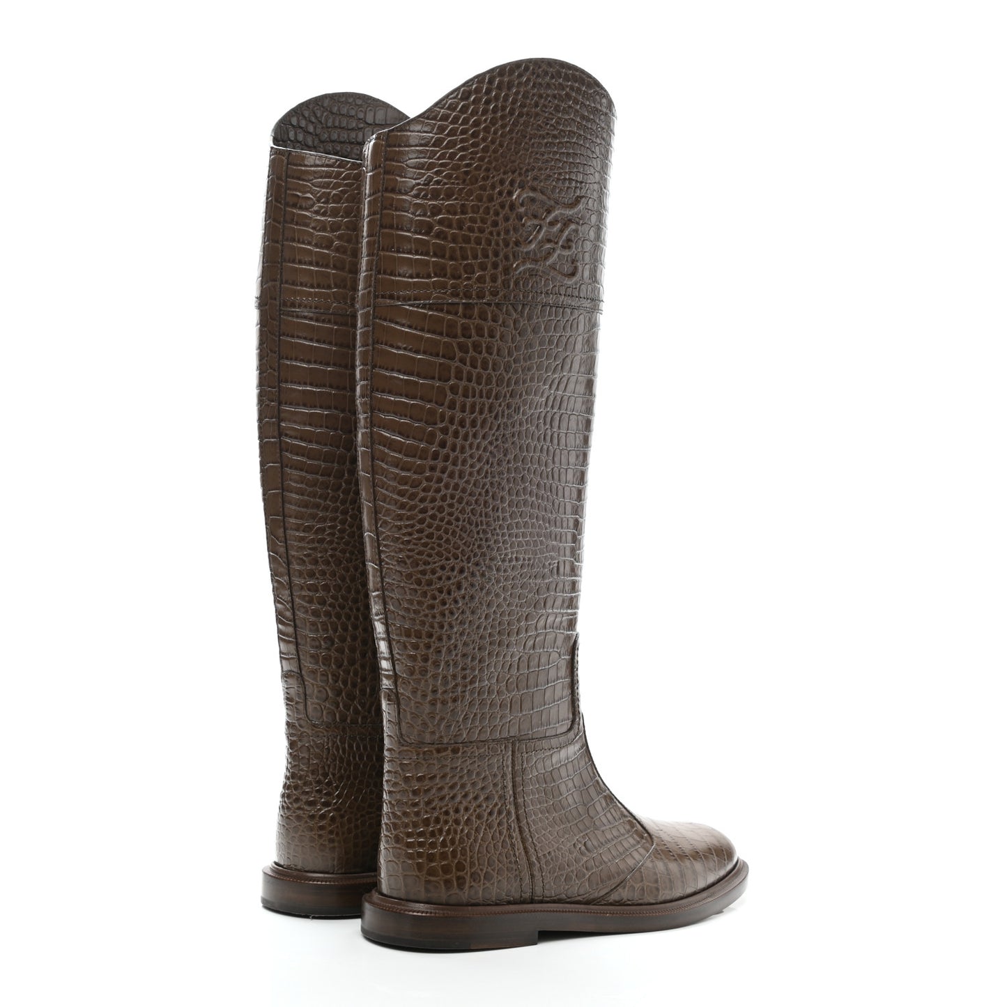 Calfskin Crocodile Embossed Karligraphy Logo Riding Boots 36.5 Maya