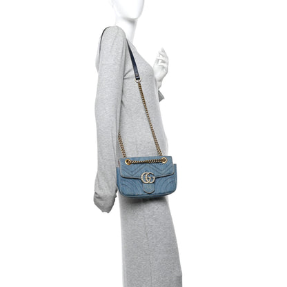 Gucci Denim Matelasse Small Pearly GG Marmont Shoulder Bag Blue 2 of 13