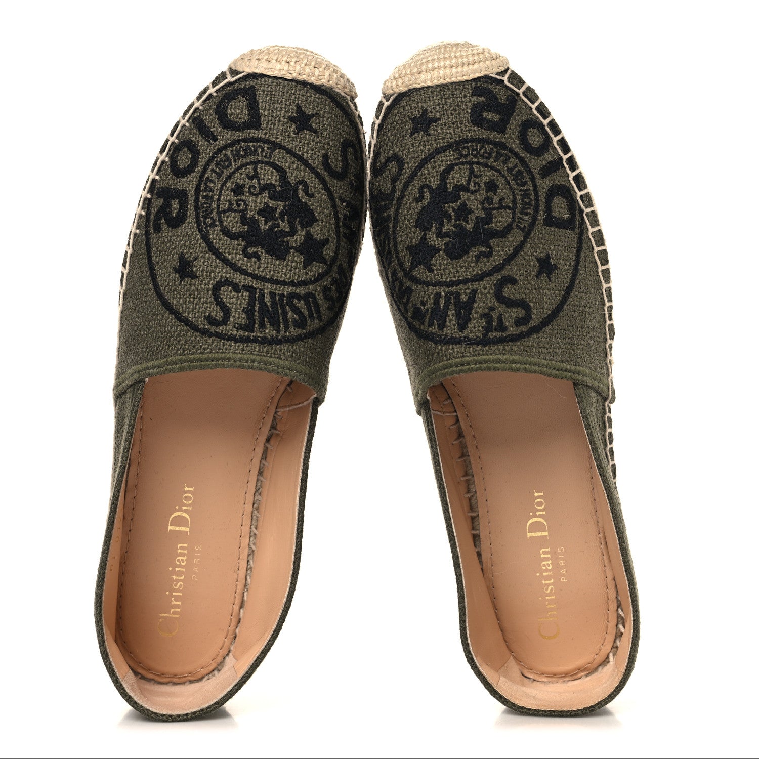 Christian Dior Canvas Embroidered Granville Union Motif Espadrille 38.5 Kaki 2 of 9