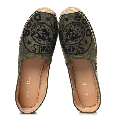 Christian Dior Canvas Embroidered Granville Union Motif Espadrille 38.5 Kaki 2 of 9