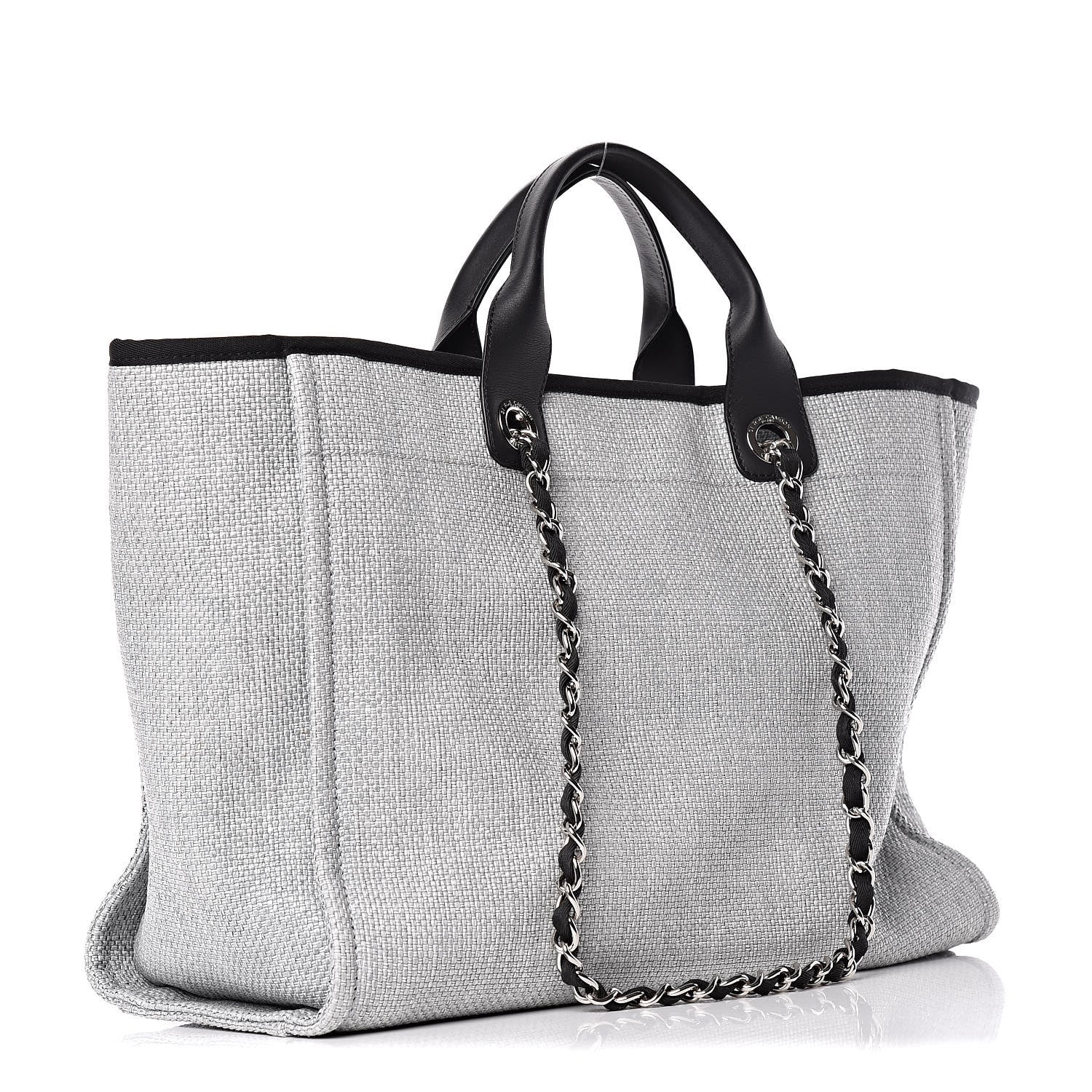 Chanel Woven Straw Raffia Large Deauville Tote Grey 4 of 11