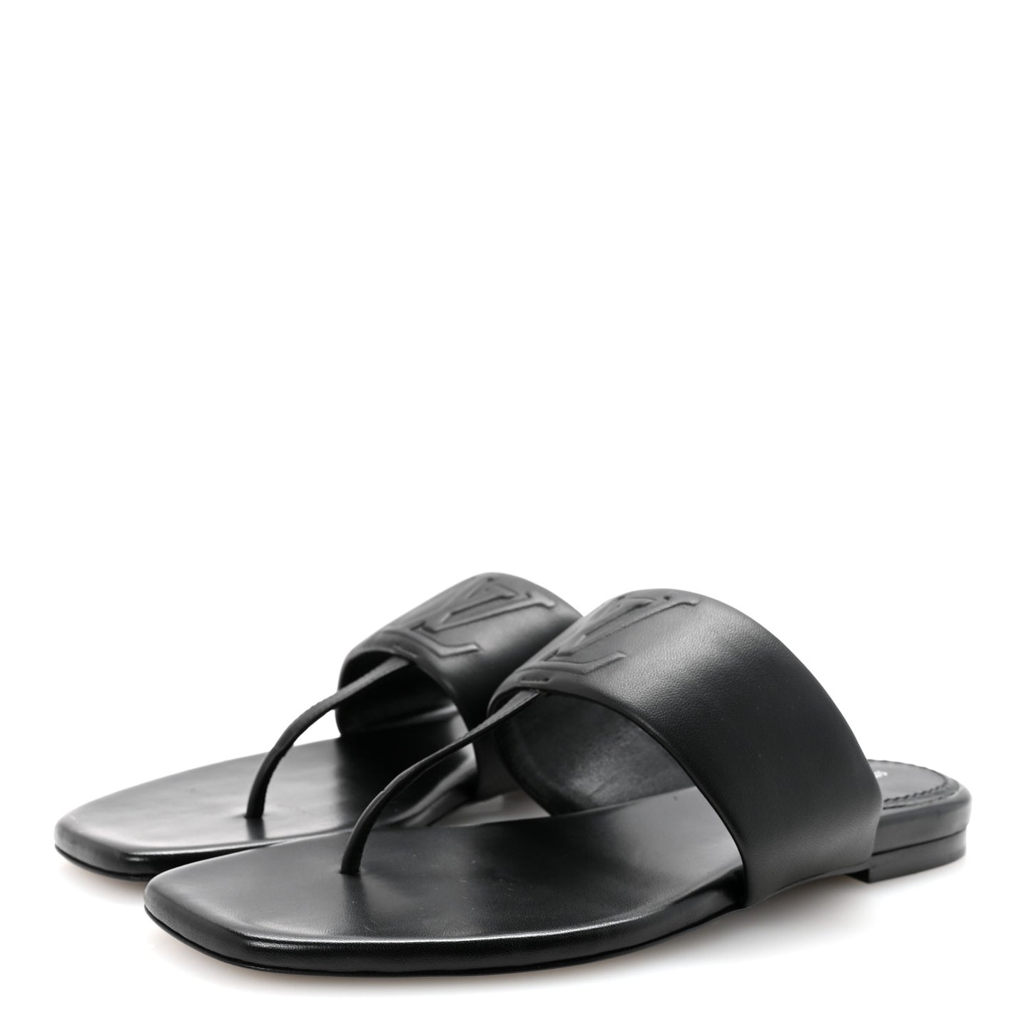 Lambskin Embossed Monogram Drapy Flat Thong Sandal 37.5 Black