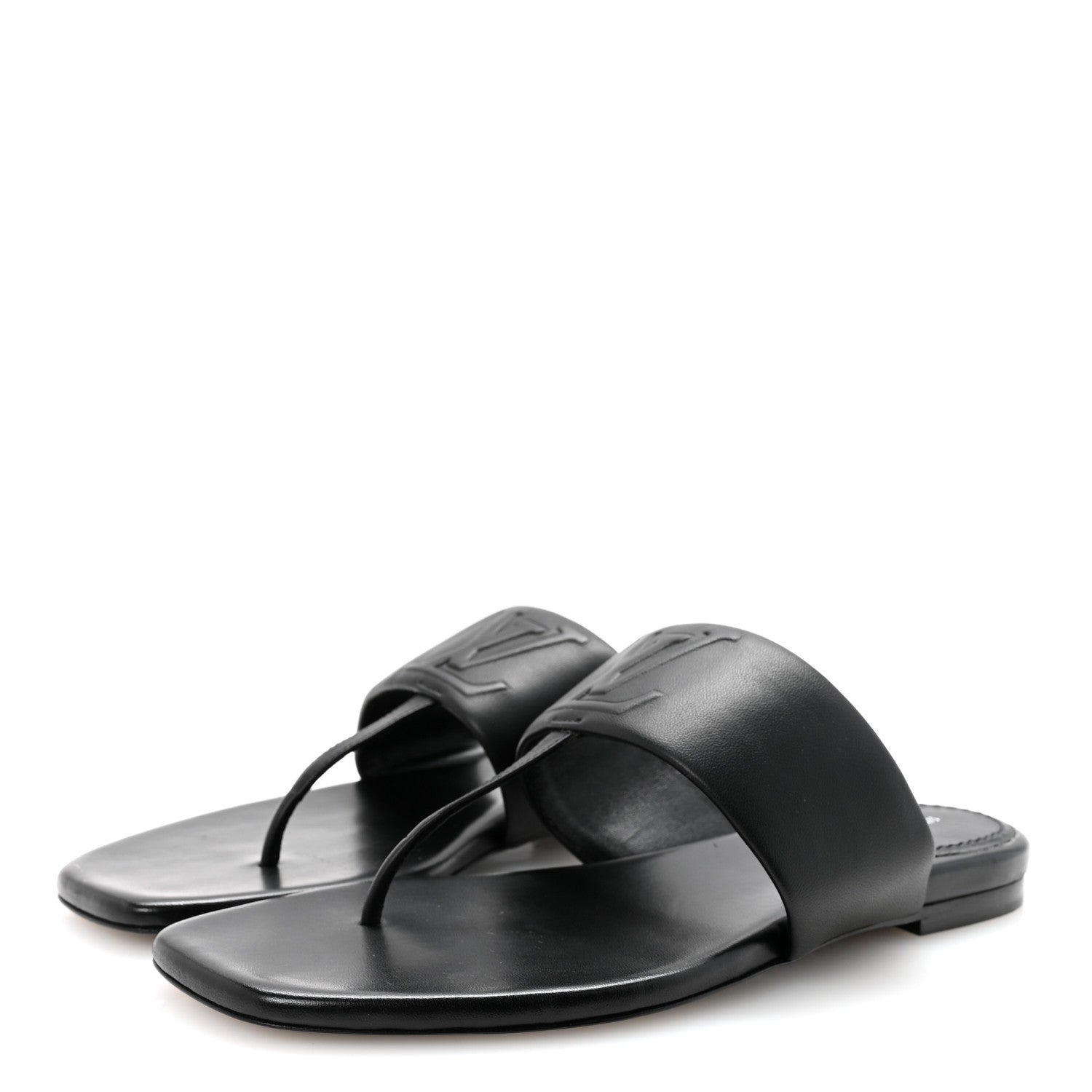 Louis Vuitton Lambskin Embossed Monogram Drapy Flat Thong Sandal 37.5 Black 4 of 9