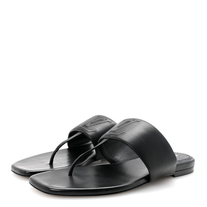 Louis Vuitton Lambskin Embossed Monogram Drapy Flat Thong Sandal 37.5 Black 4 of 9