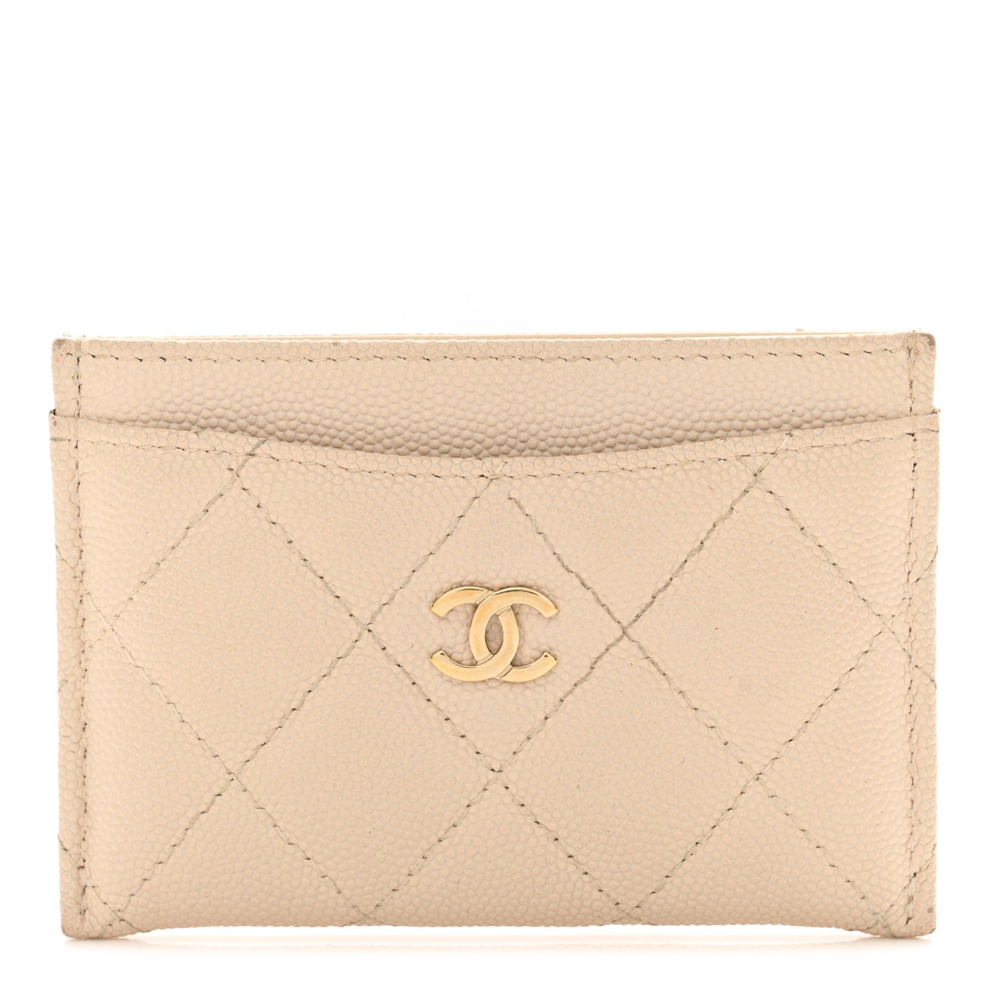 Caviar Quilted Card Holder Light Beige